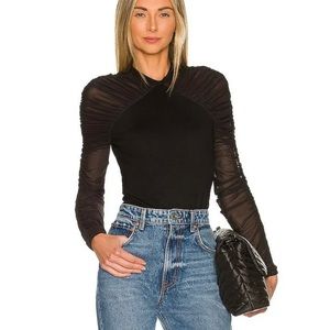 Amanda Uprichard x revolve sheer long sleeve bodysuit.